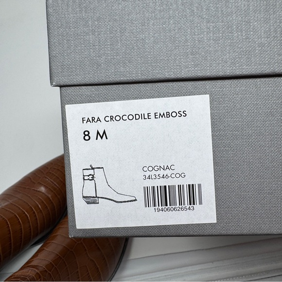 Aquatalia Fara Croc-Embossed Weatherproof Leather Ankle Boots Cognac - Picture 15 of 15